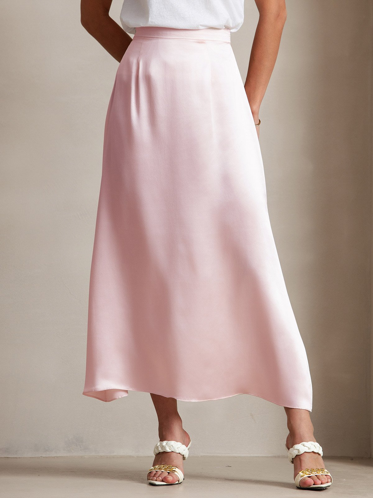 [Pink] SilkSilky-AU 19Momme Stretch Silk Charmeuse Skirt 003