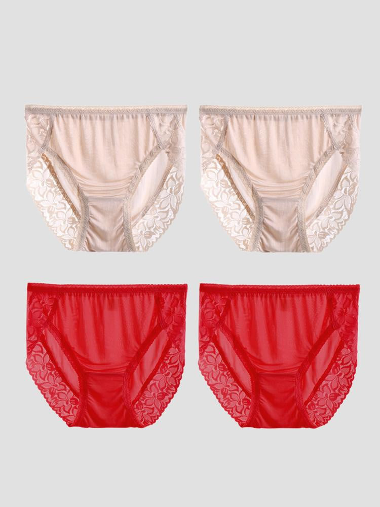 SilkSilky-AU Silk Knitted Panty Beige+Red 003