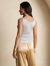 [Gray] SilkSilky-AU 100% Silk Jersey Sleeveless Round Neck Women's T-Shirt 002
