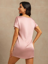 [Peach Skin] SilkSilky-AU 19Momme Machine-Washable Silk Short Sleeve Round Neck Nightgown 002