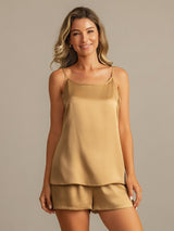 [Tan] SilkSilky-AU 19Momme Machine-Washable Silk Sleeveless Round Neck Camisole Set 003