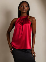 [Wine] SilkSilky-AU Sleeveless Halter Women's T-Shirt 001