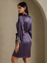 [Purple Gray] SilkSilky-AU 3/4 Sleeve V Neck Nightgown&Dressing Gown Set 006