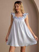 [Grayish Blue] SilkSilky-AU Sleeveless Square Neck Nightgown 004