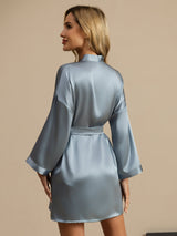 [Grayish Blue] SilkSilky-AU 3/4 Sleeve Women's Dressing Gown 002