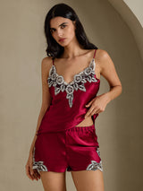 [Wine] SilkSilky-AU Sleeveless V Neck Camisole Set 005