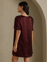 [Brown] SilkSilky-AU Half Sleeve V Neck Nightgown 002