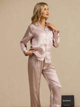 [Pink Heart Geo] SilkSilky-AU Short Sleeve Lapel Collar Women's Pyjamas 003