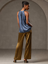 [Real Teal] SilkSilky-AU Sleeveless Halter Women's T-Shirt 002