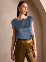 [Real Teal] SilkSilky-AU Cap Sleeve Round Neck Women's T-Shirt 003