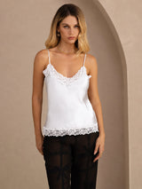 [White] SilkSilky-AU Spaghetti Strap V Neck Camisole 001