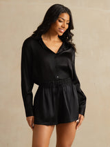 [Black] SilkSilky-AU 19Momme Stretch Silk Charmeuse Women's Shorts 003