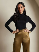 [Black] SilkSilky-AU Silk Jersey Long Sleeve Turtle Neck Women's T-Shirt 003