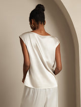 [White] SilkSilky-AU Cap Sleeve Round Neck Women's T-Shirt 002