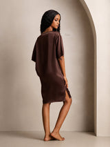 [Brown] SilkSilky-AU Half Sleeve V Neck Nightgown 002