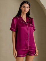 [Fuchsia] SilkSilky-AU Short Sleeve Lapel Collar Women's Pyjamas 006