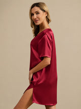 [Dark Red] SilkSilky-AU Half Sleeve V Neck Nightgown 003