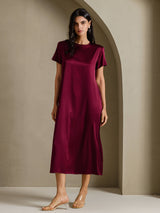 [Dark Red] SilkSilky-AU Short Sleeve Crew Neck Dress 006