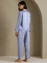 [Steel Blue] SilkSilky-AU Long Sleeve Lapel Collar Women's Pyjamas 002