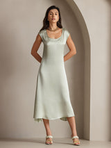 [Light Green] SilkSilky-AU Cap Sleeve Scoop Neck Dress 001