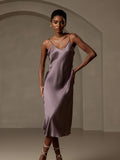 SilkSilky AU Pure Silk Deep V Neck Dress PurpleGray 004