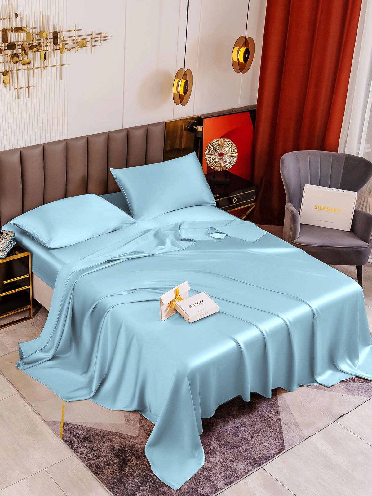 [Light Blue] SilkSilky-AU 19Momme Bedding Set 001