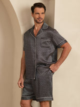 [Black Ginkgo] SilkSilky-AU Short Sleeve Notch Collar Men's Pyjamas 001