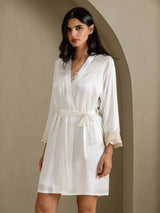 [White] SilkSilky-AU 3/4 Sleeve Women's Dressing Gown 003