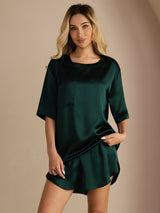 [Dark Green] SilkSilky-AU Short Sleeve Round Neck Women's Pyjamas 001