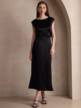 [Black] SilkSilky-AU 19Momme Stretch Silk Charmeuse Skirt 005