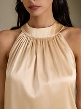 [Champagne] SilkSilky-AU Sleeveless Halter Women's T-Shirt 004