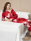 SilkSilky AU 19Momme Pure Silk Long Sleeve Lapel Women's Pyjamas DarkRed 008