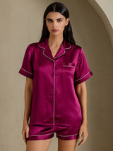 [Fuchsia] SilkSilky-AU Short Sleeve Lapel Collar Women's Pyjamas 006