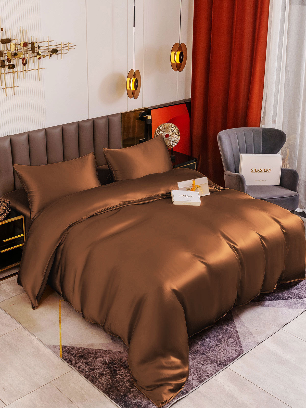 SilkSilky AU 19Momme Pure Silk Bedding Set Coffee 002