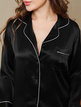 [Black] SilkSilky-AU Long Sleeve Lapel Collar Women's Pyjamas 007