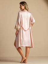[Pink] SilkSilky-AU 3/4 Sleeve V Neck Nightgown&Dressing Gown Set 002