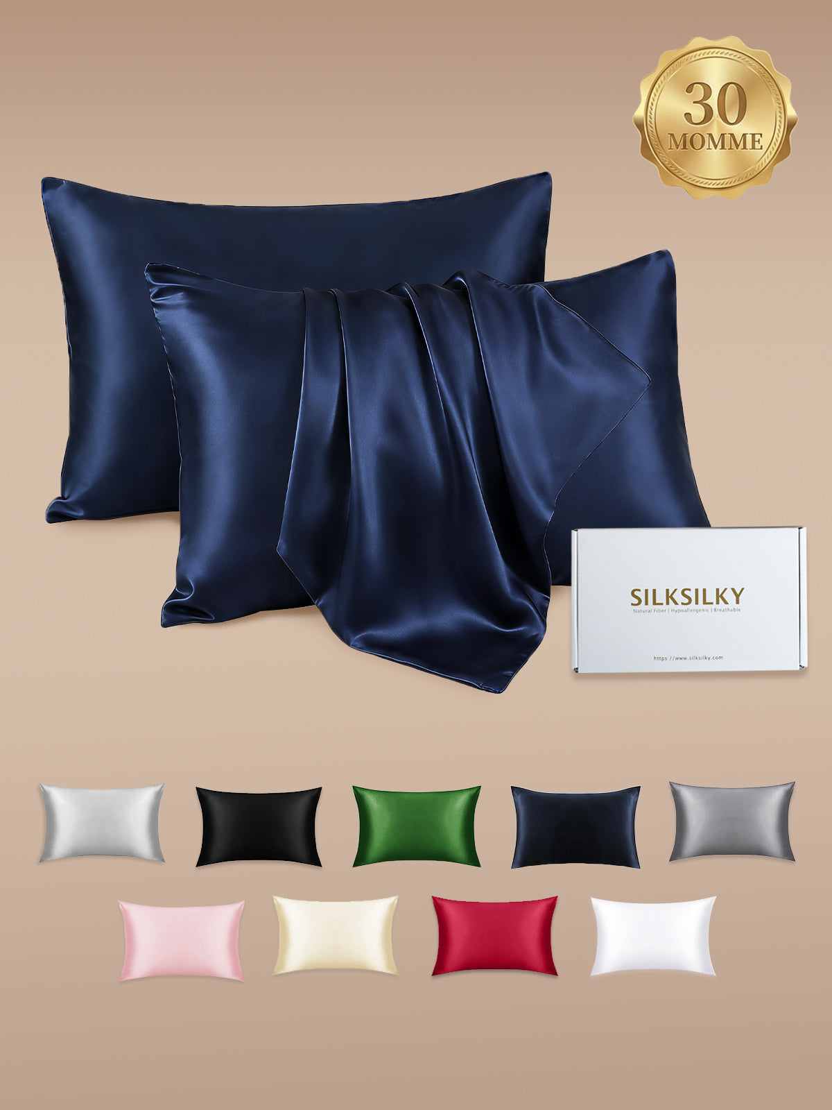 [Dark Blue] SilkSilky-AU 30Momme Pure Silk Pillowcase 001