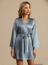 [Grayish Blue] SilkSilky-AU 3/4 Sleeve Women's Dressing Gown 003