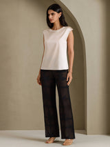 [Beige] SilkSilky-AU Cap Sleeve Round Neck Women's T-Shirt 007