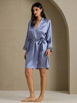 [Steel Blue] SilkSilky-AU 3/4 Sleeve Women's Dressing Gown 008