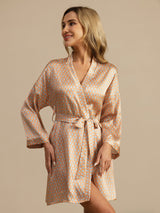 [Yellow Heart Geo] SilkSilky-AU Long Sleeve Women's Dressing Gown 003