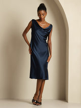 [Dark Blue] SilkSilky-AU Sleeveless Cowl Neck Dress 008