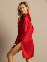 [Red] SilkSilky-AU Long Sleeve Lapel Collar Nightshirt 002