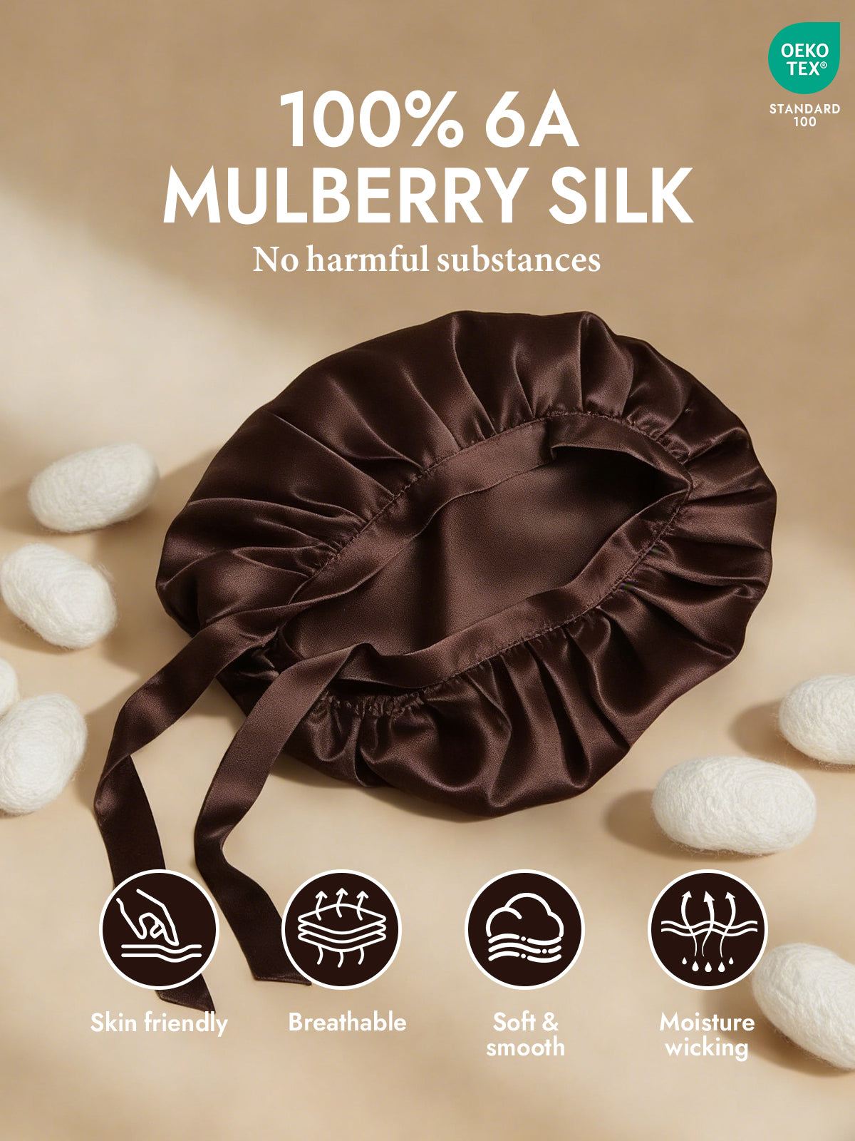 [Coffee] SilkSilky-AU Pure Silk Sleep Cap 002