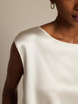 [White] SilkSilky-AU Cap Sleeve Round Neck Women's T-Shirt 004