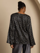 [Polka Dot] SilkSilky-AU 19Momme Silk Long Sleeve Round Neck Blouse 002