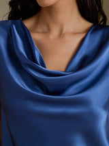 [Real Teal] SilkSilky-AU Cap Sleeve Cowl Neck Women's T-Shirt 004