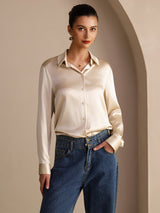 [Brown Rice] SilkSilky-AU Long Sleeve Lapel Collar Women's Shirt 003