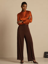 [Caramel] SilkSilky-AU 19Momme Stretch Silk Charmeuse Long Sleeve Stand Collar Blouse 008