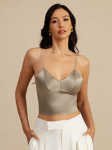 [Khaki] SilkSilky-AU Spaghetti Strap V Neck Camisole 001